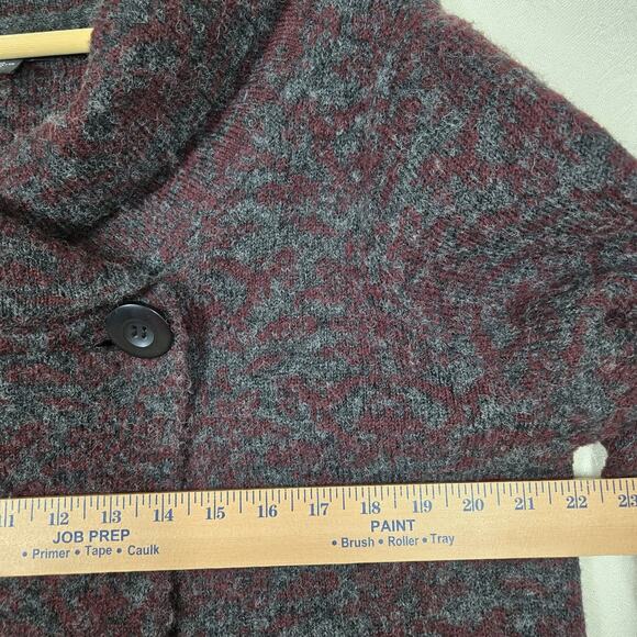 Carole Little Cardigan sz XL Burgandy Gray Heather Chunky One Button - Picture 11 of 13